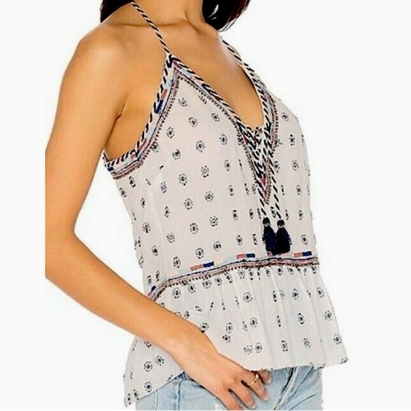 Saylor Embroidered White Beaded Tassel Tank Top - Picture 2 of 8